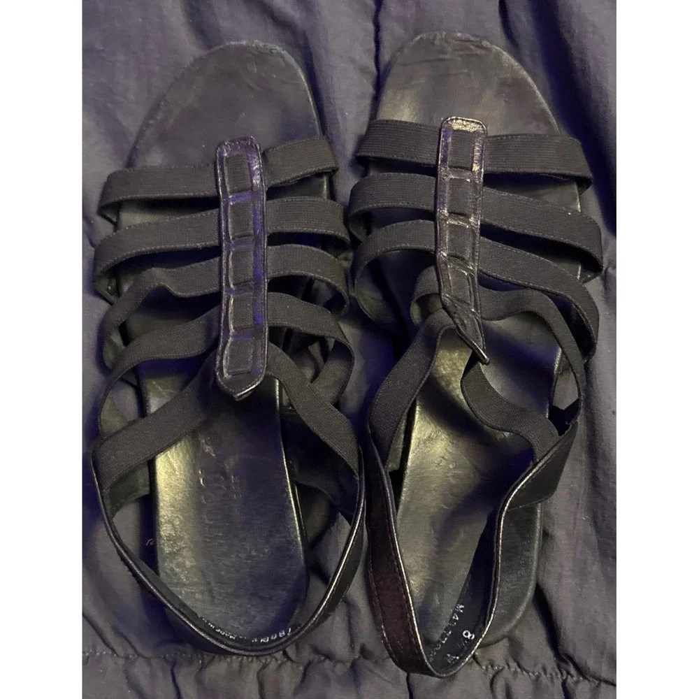 Munro American Black Leather Strappy Slingback Sandals Size 8.5 M
